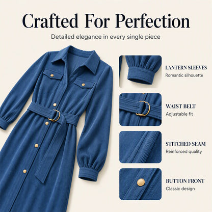 ⌛Limited-Time Offer-Women's Corduroy Midi Shirt Dress with Belt