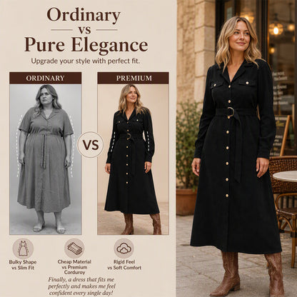 ⌛Limited-Time Offer-Women's Corduroy Midi Shirt Dress with Belt