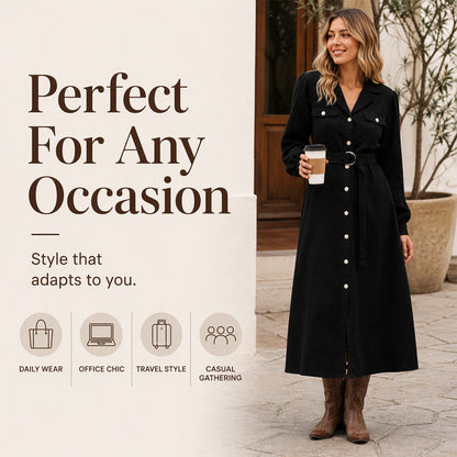 ⌛Limited-Time Offer-Women's Corduroy Midi Shirt Dress with Belt