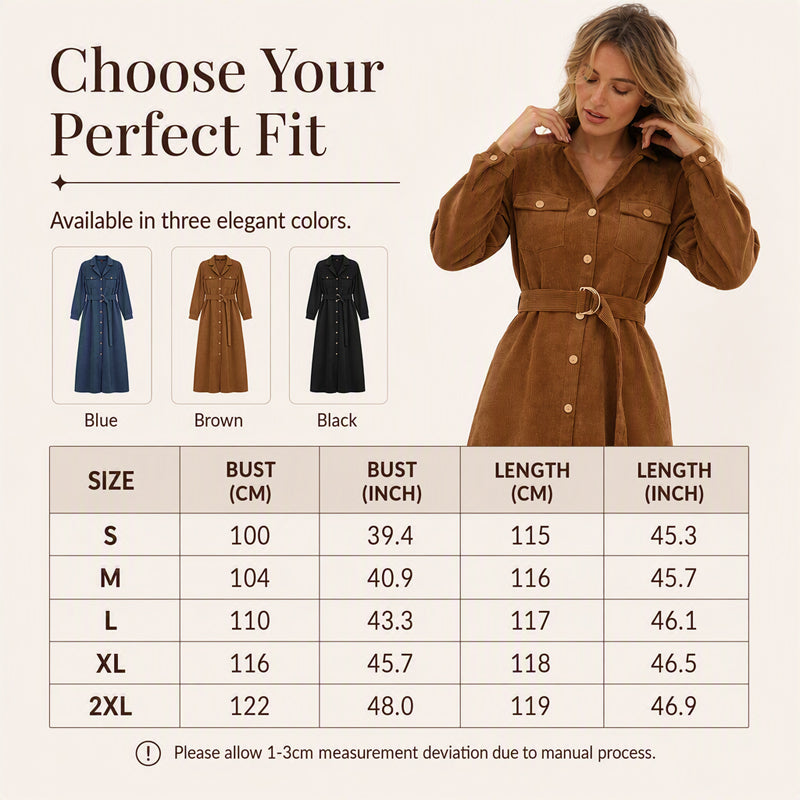 ⌛Limited-Time Offer-Women's Corduroy Midi Shirt Dress with Belt
