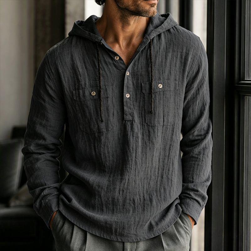 Men's Casual Long Sleeve Hooded Shirt