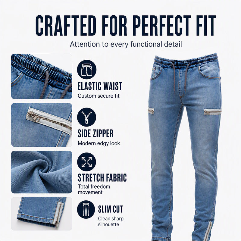 Men's Slim Fit Elastic Waist Denim Joggers