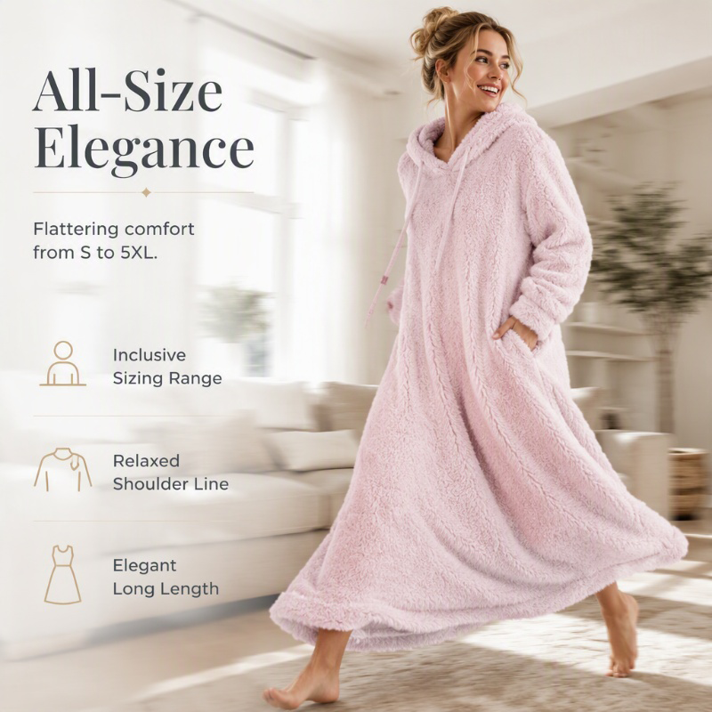 ❄️ Cozy Winter Comfort | Women's Plush Hooded Maxi Lounge Dress