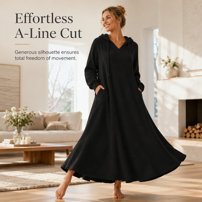 ❄️ Cozy Winter Comfort | Women's Plush Hooded Maxi Lounge Dress