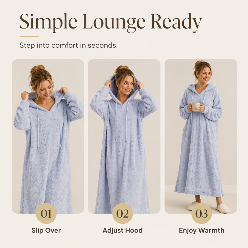 ❄️ Cozy Winter Comfort | Women's Plush Hooded Maxi Lounge Dress