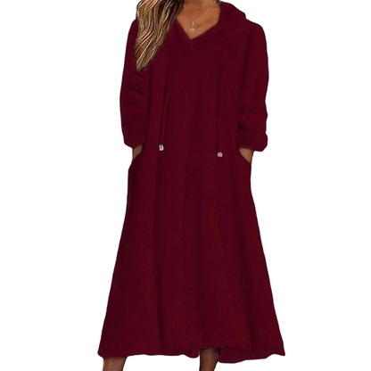 ❄️ Cozy Winter Comfort | Women's Plush Hooded Maxi Lounge Dress