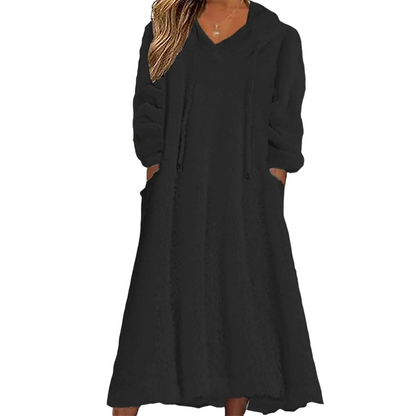 ❄️ Cozy Winter Comfort | Women's Plush Hooded Maxi Lounge Dress