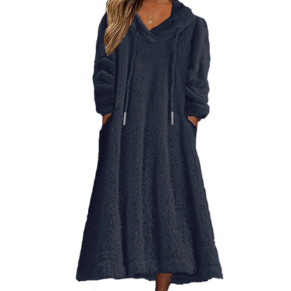 ❄️ Cozy Winter Comfort | Women's Plush Hooded Maxi Lounge Dress