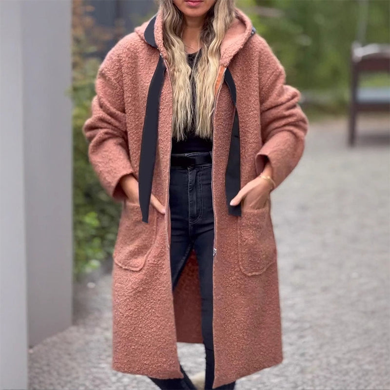 Women's Trendy Zip-Up Hooded Coat with Pockets
