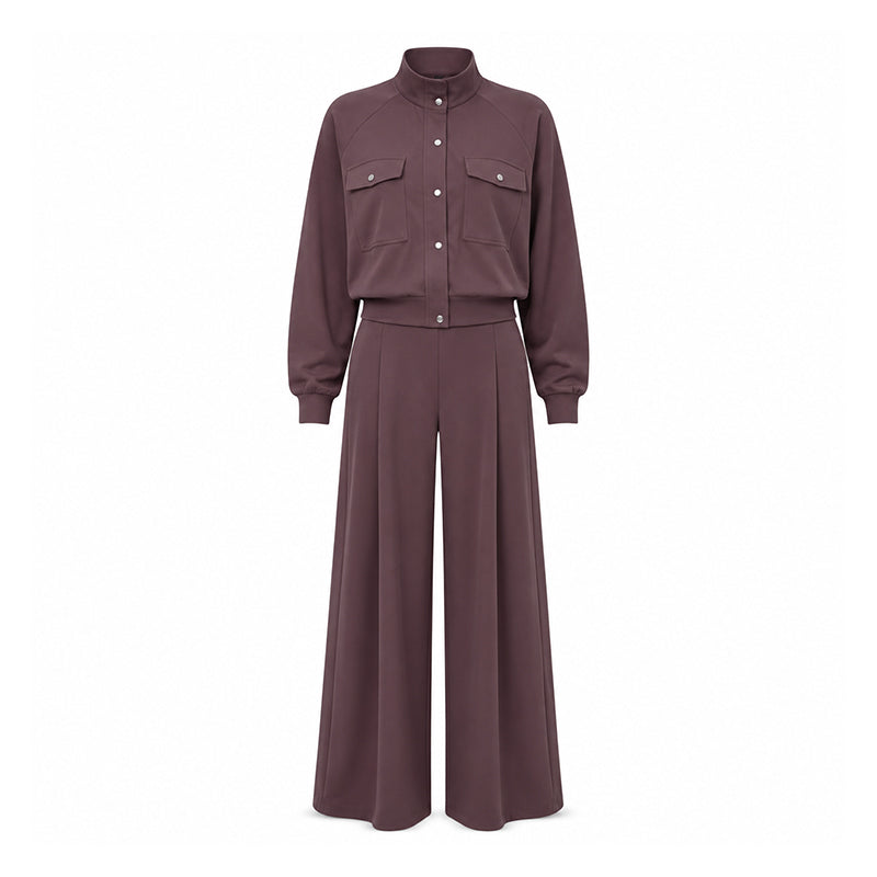 Women's Stylish Jacket & Wide Leg Pants 2-Piece Set