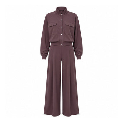 Women's Stylish Jacket & Wide Leg Pants 2-Piece Set