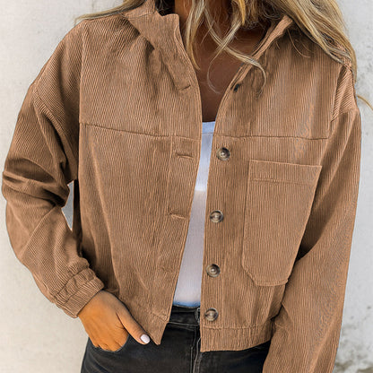 Women's Casual Corduroy Hooded Jacket