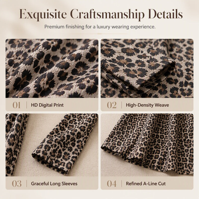 Women's Casual Leopard Print Long Sleeve Maxi Dress