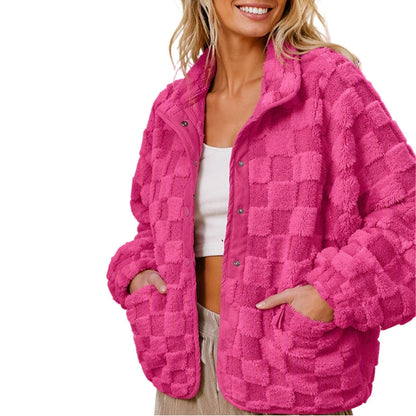 Hot Sale 50% OFF✨👚Women's Checkerboard Snap Button Plush Jacket