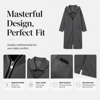 Women's Hooded Mid-Length Jacket with 2 Zippers