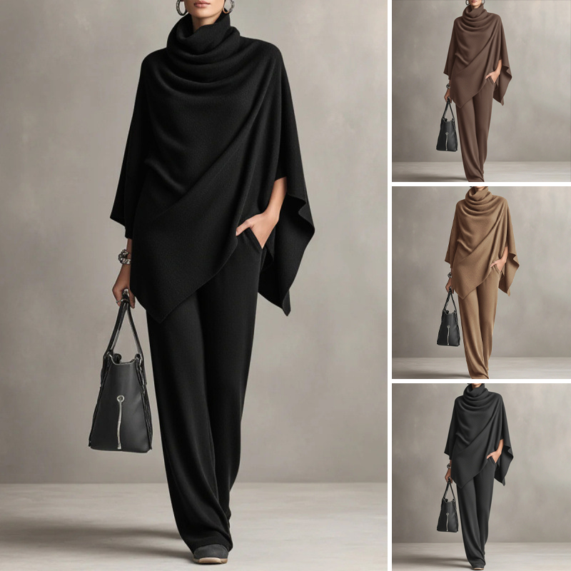 ⌛Limited-Time Offer-👗✨Women's Cowl Neck Cape & Wide-Leg Pants Set