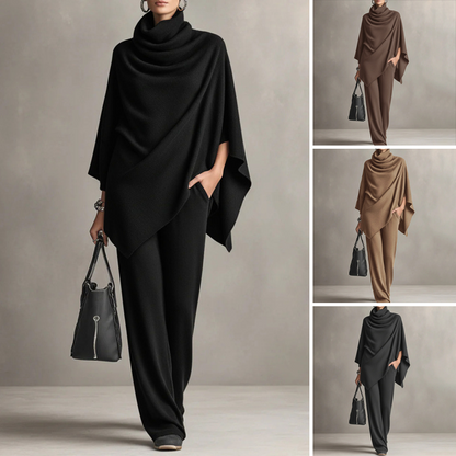 ⌛Limited-Time Offer-👗✨Women's Cowl Neck Cape & Wide-Leg Pants Set