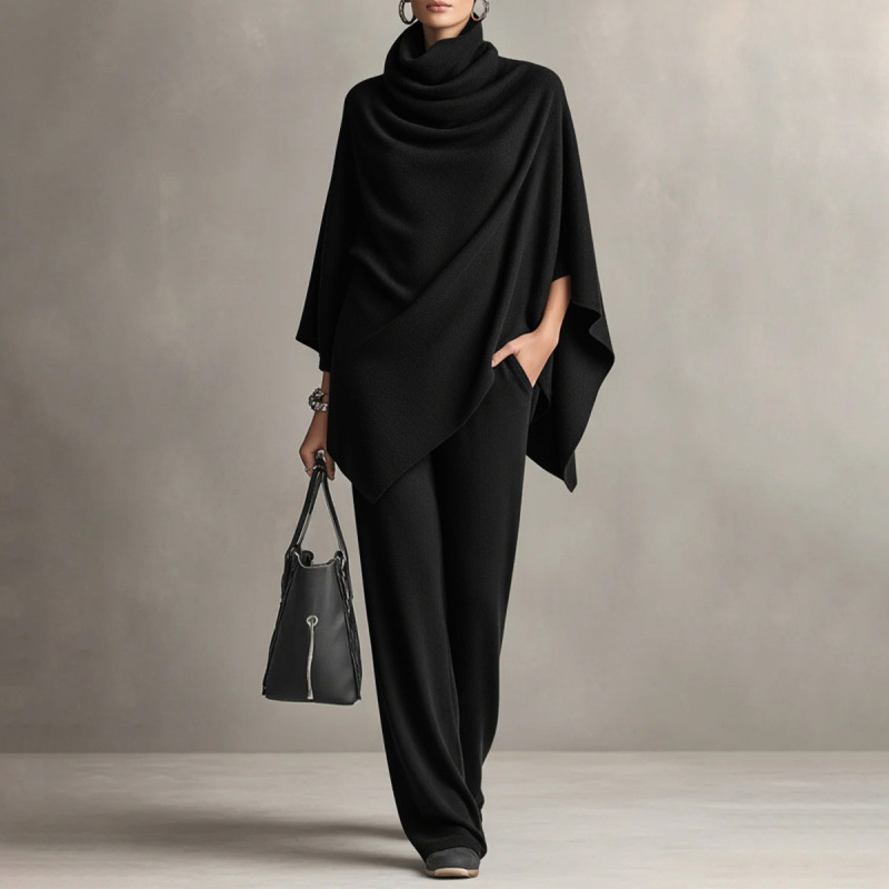 ⌛Limited-Time Offer-👗✨Women's Cowl Neck Cape & Wide-Leg Pants Set