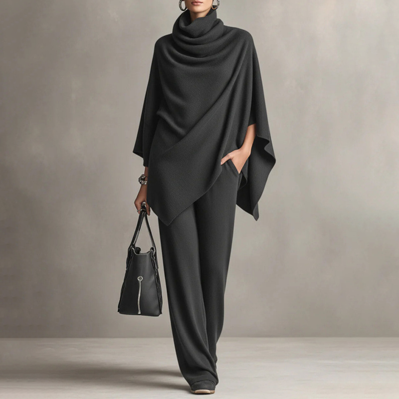 ⌛Limited-Time Offer-👗✨Women's Cowl Neck Cape & Wide-Leg Pants Set