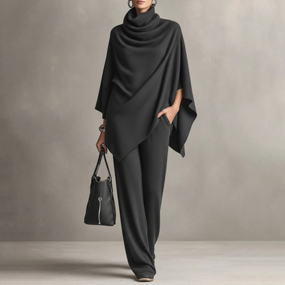⌛Limited-Time Offer-👗✨Women's Cowl Neck Cape & Wide-Leg Pants Set