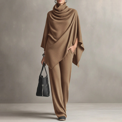⌛Limited-Time Offer-👗✨Women's Cowl Neck Cape & Wide-Leg Pants Set