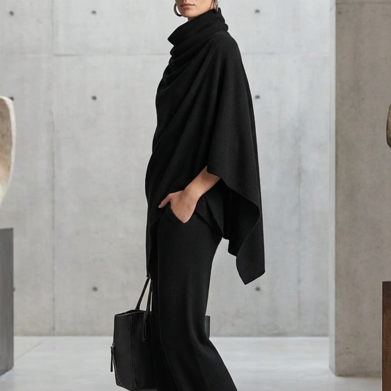 ⌛Limited-Time Offer-👗✨Women's Cowl Neck Cape & Wide-Leg Pants Set