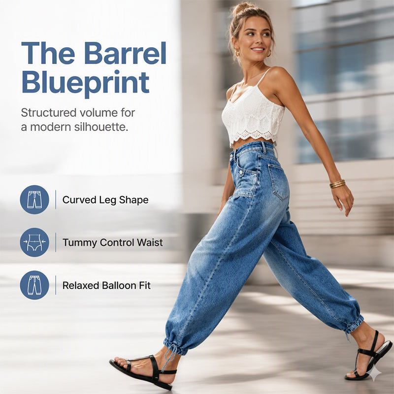 ✨Women's High Waisted Stretchy Barrel Jeans
