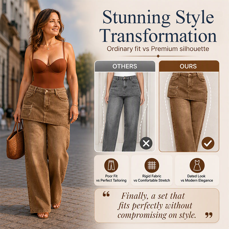 Women's Layered Skirt Over Denim Jeans