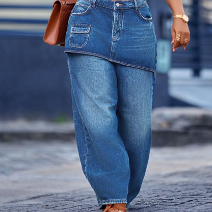 Women's Layered Skirt Over Denim Jeans