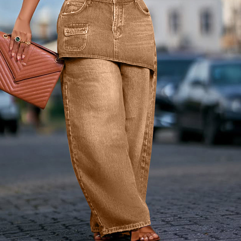 Women's Layered Skirt Over Denim Jeans