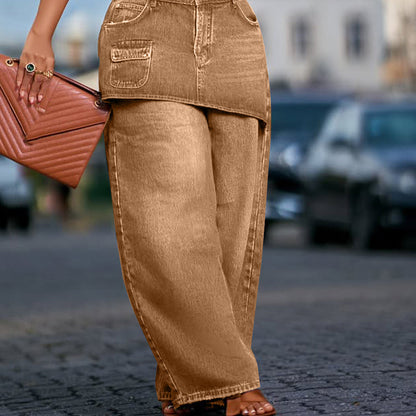 Women's Layered Skirt Over Denim Jeans