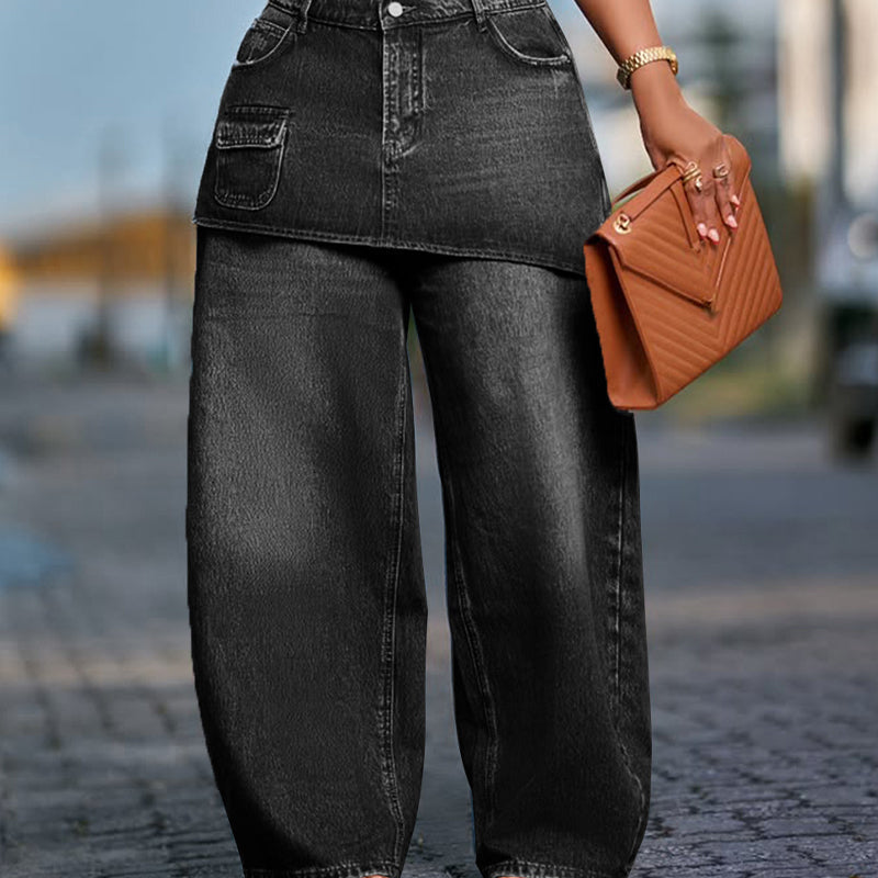 Women's Layered Skirt Over Denim Jeans