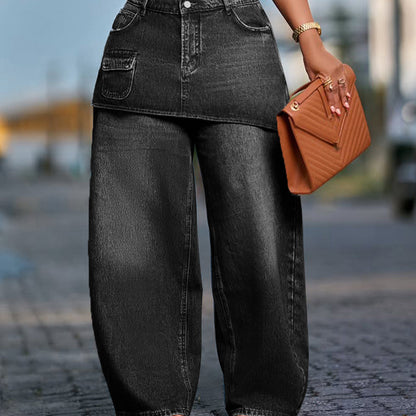 Women's Layered Skirt Over Denim Jeans