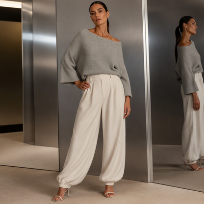 Women's Off-Shoulder Knit Top & Casual Pants Set