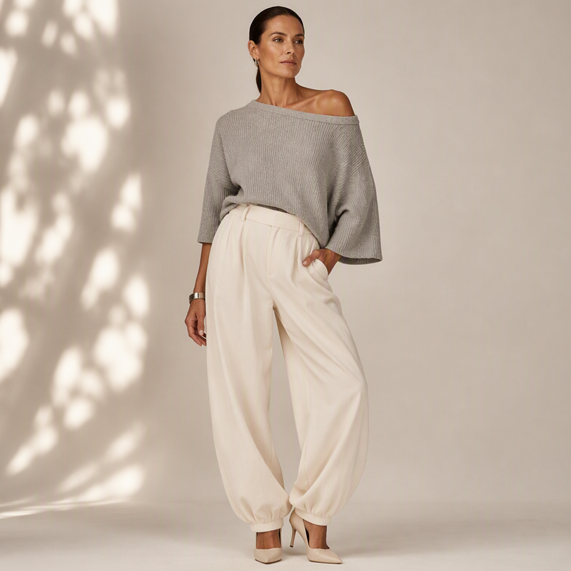 Women's Off-Shoulder Knit Top & Casual Pants Set
