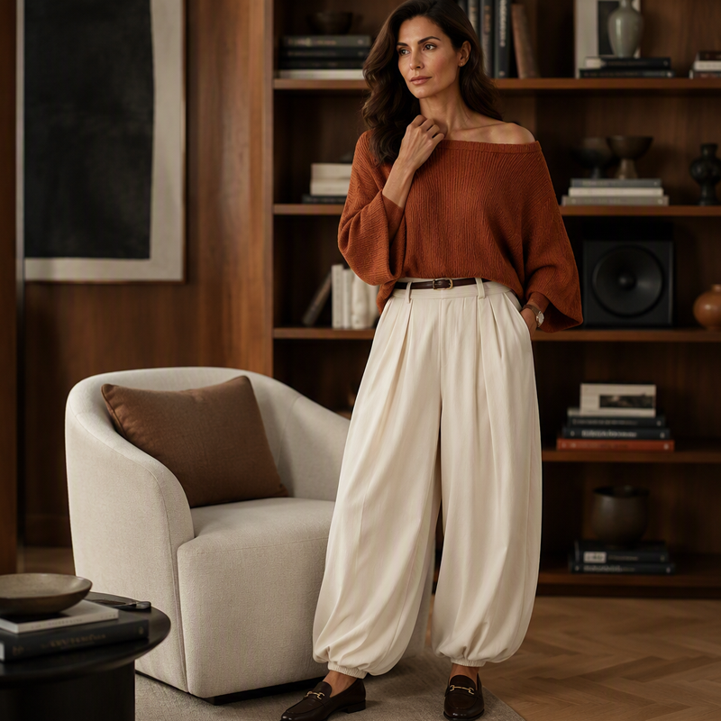 Women's Off-Shoulder Knit Top & Casual Pants Set