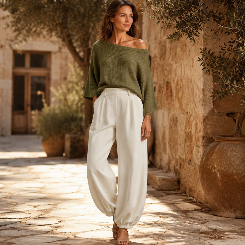 Women's Off-Shoulder Knit Top & Casual Pants Set