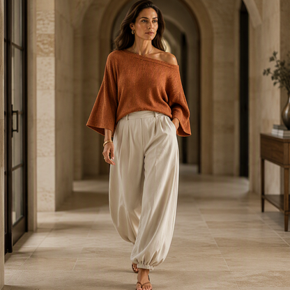 Women's Off-Shoulder Knit Top & Casual Pants Set