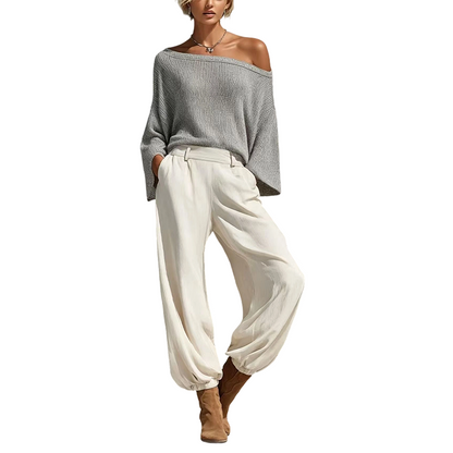 Women's Off-Shoulder Knit Top & Casual Pants Set