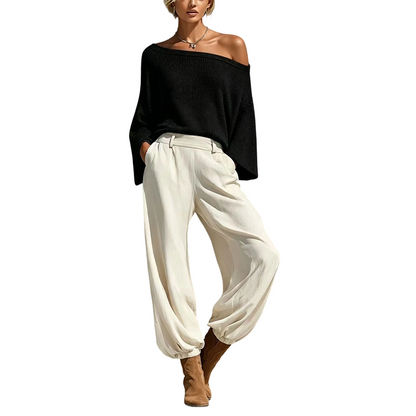 Women's Off-Shoulder Knit Top & Casual Pants Set