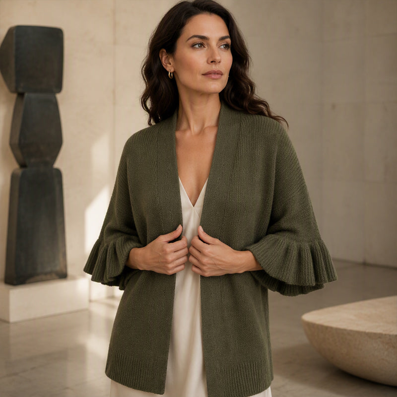 🌸 Feminine Knit Style | Women's Ruffle-Sleeve Knit Cardigan