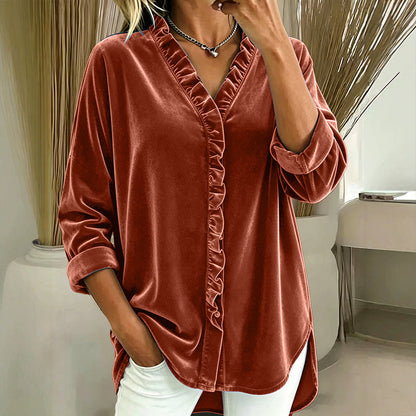🍂✨ Women's Solid Color Ruffle Neck Blouse – Elegant, Flattering & Effortlessly Chic