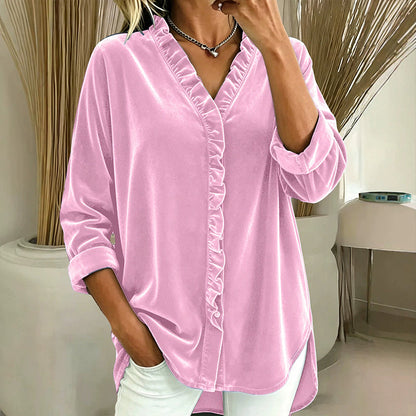 🍂✨ Women's Solid Color Ruffle Neck Blouse – Elegant, Flattering & Effortlessly Chic