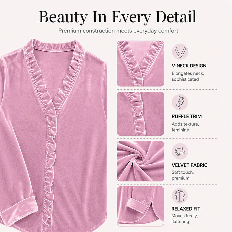 🍂✨ Women's Solid Color Ruffle Neck Blouse – Elegant, Flattering & Effortlessly Chic