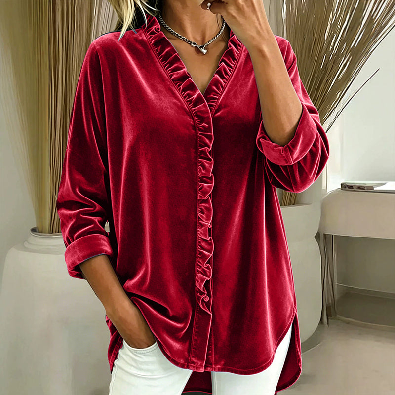 🍂✨ Women's Solid Color Ruffle Neck Blouse – Elegant, Flattering & Effortlessly Chic