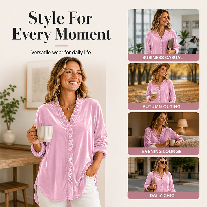 🍂✨ Women's Solid Color Ruffle Neck Blouse – Elegant, Flattering & Effortlessly Chic