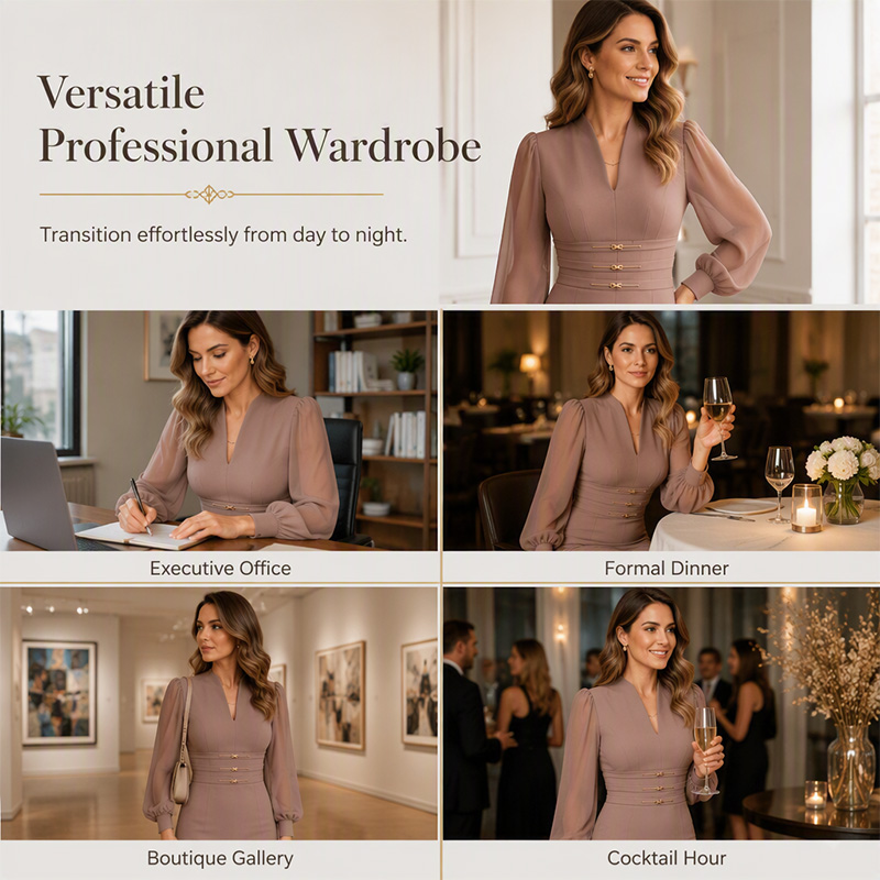 👗✨Women's Elegant V-Neck Bishop-Sleeve Bodycon Dress