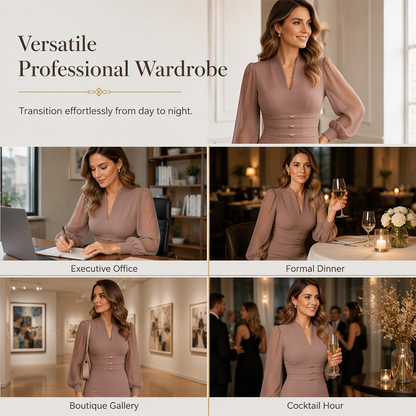 👗✨Women's Elegant V-Neck Bishop-Sleeve Bodycon Dress