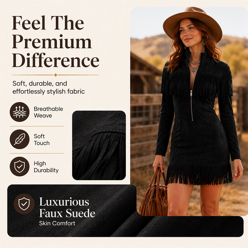 Women‘s Western Faux Suede Fringe Dress