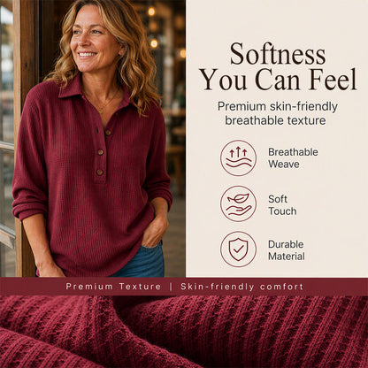 🧶✨ Women's Waffle Knit Long Sleeve Henley Top – Cosy, Flattering & Effortlessly Stylish